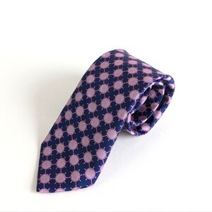 Ted Baker London Geometric Print Silk Woven Tie Navy Blue Orchid Pink - 60"